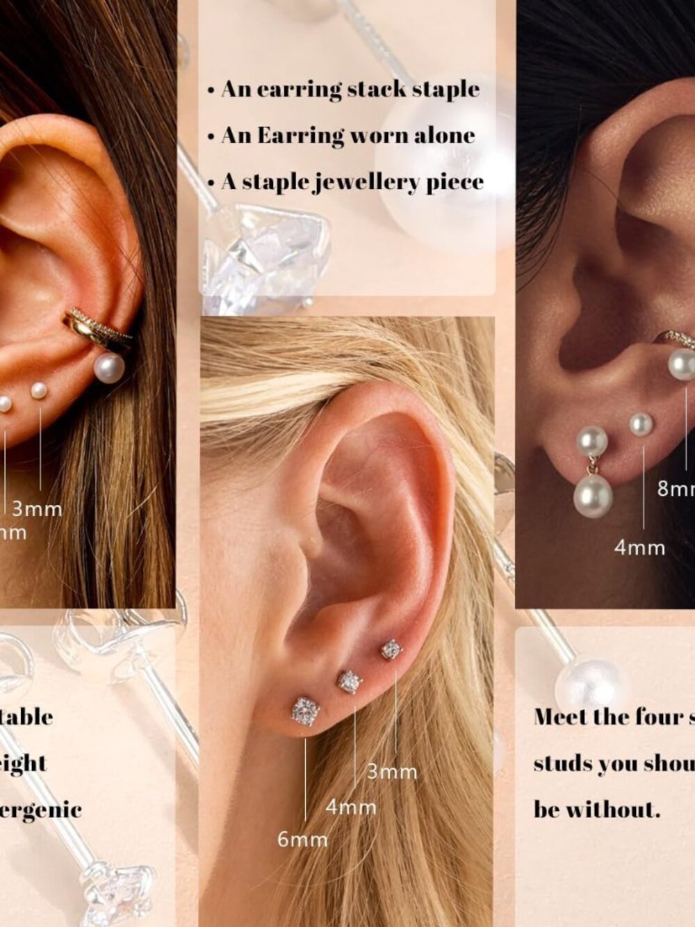 Sterling Silver Stud Earrings for Women Pearl Earrings Non Tarnish - Picture 6 of 6